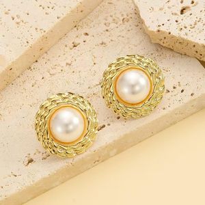 Boucles d'oreilles clous à perle, design torsadé doré en acier titane, luxe discret, vente de liquidation !