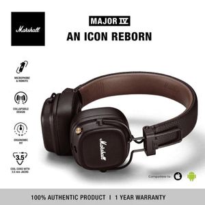 Marshall MAJOR IV Casque Bluetooth, Casque sans fil avec micro, Casque basse profonde, Casque stéréo Hi-Fi portable, Marron