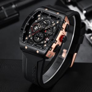 Curren Montre Homme Luxe Quartz Chronographe – Bracelet Silicone – Étanche – Noir -