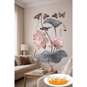 Sticker Mural Élégant Fleur de Lotus & Oiseau – Décoration Artistique Nature Apaisante - 3D