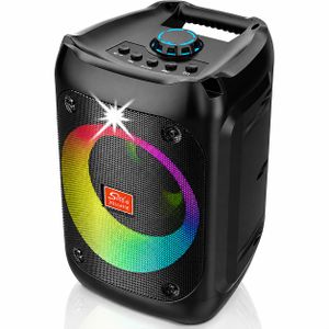 SinG-e Enceinte Bluetooth 4" 8W avec anneaux lumineux LED RGB – Haut-Parleur Sans Fil avec Poignée de Transport, Effets Lumineux Multicolores pour Fêtes, Maison et Extérieur