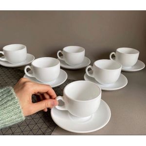 Porcelaine De Reussy Set de 6 Tasses à Café Express ou Thé +Sous Tasse En Porcelaine - Blanc 