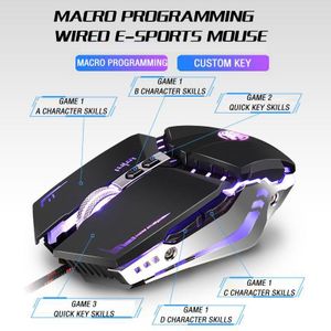 General Souris silencieuse filaire YX110, souris de bureau pour jeux e-sport, éclairage respirant à 4 couleurs, design ergonomique-Noir