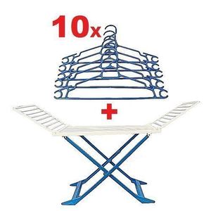 Séchoir à Linge + 10 Cintres OFFERTS - Pliable - Bleu/blanc