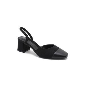 Escarpins Slingback Bi-Matière à Talon Carré Stable – Noir Chic