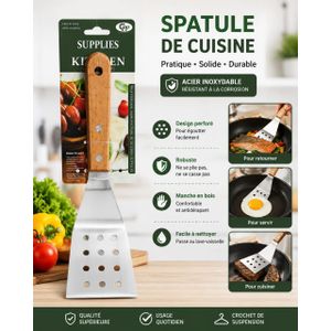 Spatule de Cuisine en Acier Inoxydable avec Manche en Bois