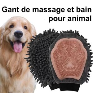 Gant de Bain et de Brosse Double-Face pour Chien et Chat – Gant de Massage et Absorbant pour Toilette et Nettoyage