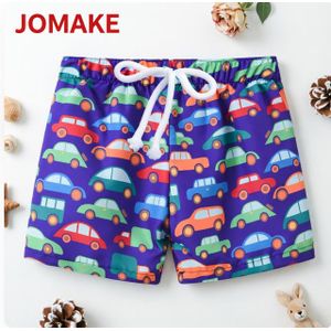 JOMAKE Short pour garçons, 2-9 ans, base violette avec voitures colorées, poches avec cordon de serrage