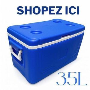 Ok Plast Glacière Isotherme Haute Performance 35 Litres - Idéale pour Pique-nique, Plage et Camping - Couvercle avec Porte-Gobelets