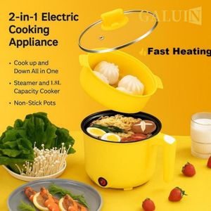 GALUIN Bouilloire électrique multifonction antiadhésive de 1,8 L avec poignée et panier vapeur. Idéale pour la cuisson des pâtes, soupes, nouilles, steaks, œufs, flocons d'avoine, etc.