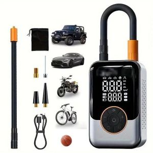 Sans fil Gonfleur Pneus Voiture Numérique Portable avec 4 Adaptateurs De Buse Et Lumière LED,150 PSI Compresseur D'air De Voiture,Pompe De Gonflage De Pneu Numérique DC 12 Volts Voiture