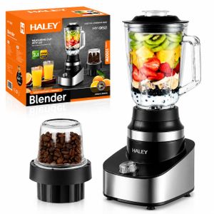 HALEY Blender Électrique 2-en-1 1000W, Mixeur de Cuisine Multifonction avec Moulin à Café et Épices, Bol Grande Capacité, Lames en Acier Inoxydable, Pour Smoothies, Jus, Milkshakes, Sauces et Broyage