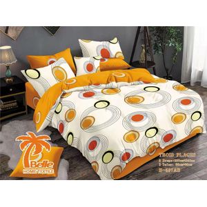Belle Parure de lit 3 pièces B-597AB motif cercles géométriques orange, 2 draps 260×240cm + 2 taies 80×60cm, tissu microfibre doux