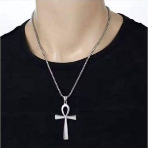 Chaine Hommes Et Femme Croix KAMITE En Acier Inoxydable Argenté