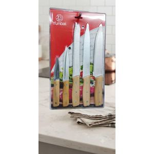 Set de 5 Couteaux de Cuisine avec Manches Effet Bois