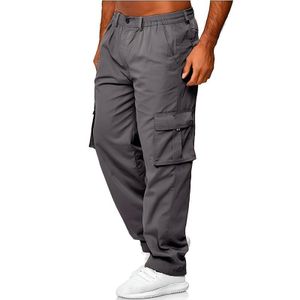 Kepokasn Pantalons cargo homme décontractés en coton jogger, multi-poches-Gris