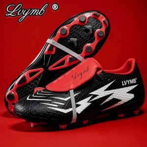 LVYMB Crampons de Football Homme - Chaussures de Football Rouge Noir avec Languette Rabattable, Semelle FG/HG Haute Adhérence pour Terrain Sec - Rouge