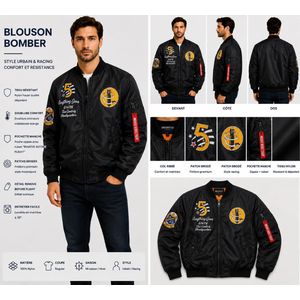 BLOUSON BOMBER HOMME – NOIR STYLE RACING