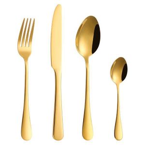 Lot De 24 Couverts Dorés En Acier Inoxydable - 12 Cuillères - 6 Couteaux - 6 Fourchettes  HG