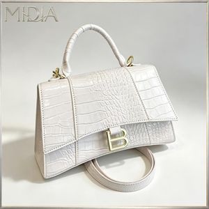 MIDIA Sac à main carré à motif crocodile pour femme, porté bandoulière - blanc