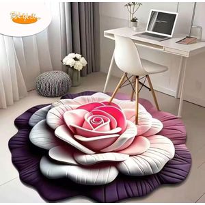 Tapis Rond à Motif Floral 3D Style Moderne Antidérapant, Séchage Rapide, Absorbant L'eau – Tapis de Sol Décoratif Ultra Doux pour Chambre, Salon & Salle de Bain(Violet-Rouge)