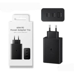 Chargeur Samsung Boitier De Charge Rapide Original 2 Ports USB-C, Port USB-A- 65w,25w,15w Noir Sans Câble-NOIR