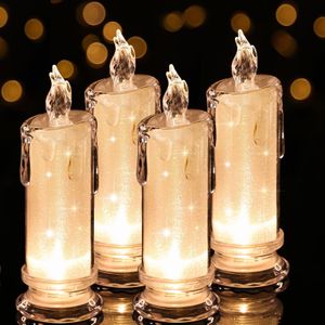 4pcs lampe bougie électronique LED, lampe bougie en cristal, lampe bougie colonne sans flamme