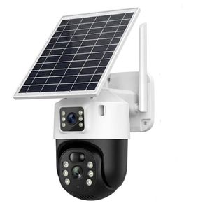 Caméra de Surveillance 100% Solaire + Wi-Fi - 4K Double Objectif (2 Caméras en 1) - Vision sur Téléphone