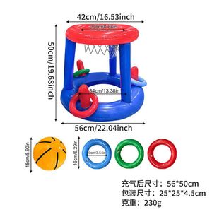 Jeu de basket-ball gonflable pour piscine, un jeu 2 en 1 combinant un panier de basket-ball flottant et un jeu de lancer d'anneaux gonflables, adapté aux enfants et aux adultes.