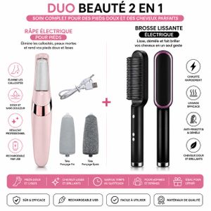 Duo beauté 2 en 1 – Râpe électrique pour pieds + Brosse lissante électrique