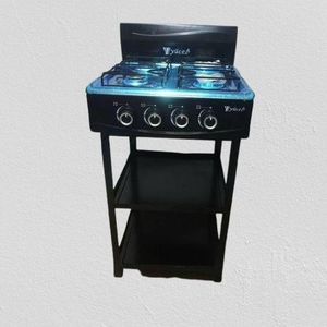 YUCEL Cuisinière à Gaz 4 Feux Avec Étagère - Noir