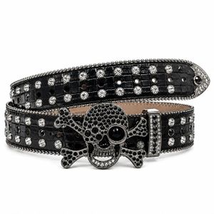 Ceinture Noire à Tête de Mort Strassée - Boucle 3D Tête de Mort, Style Punk Gothique