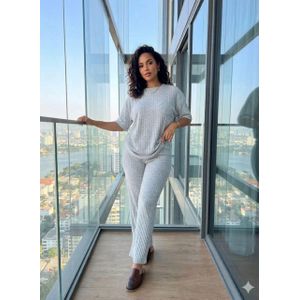 Ensemble Pyjama Femme 2 Pièces Côtelé – Confort Quotidien Gris