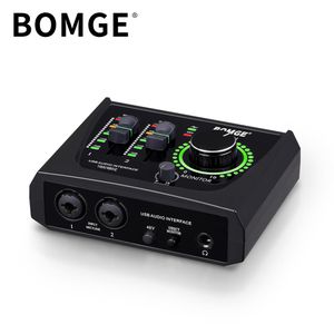 BOMGE Interface audio USB compacte à 2 canaux 22M avec entrées XLR et jack 6,35 mm, alimentation fantôme 48 V – pour l'enregistrement, le streaming, le podcasting et les chanteurs.