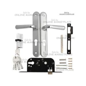 Poignée De Porte + Serrure Encastrable + Canon Avec 5 Clés - Argent