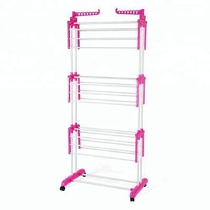 Séchoir 3 Niveaux Multifonction Avec Roues Pour Sécher Des Vêtements - Rose