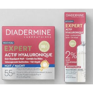 Duo : sérum Booster D'éclat 30ml + Crème Repulpant Nuit EXPERT 50ml  DIADERMINE Actif Hyaluronique 55+ Peaux Matures et Sèches Importé De France 