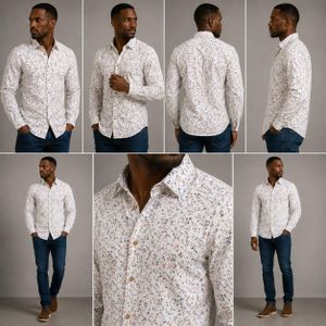 Chemise Homme Slim Fit Imprimé Floral Minimaliste – Beige Cassé