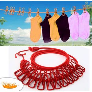 Corde à Linge Couvre Vent Extensible, Rétractable, Antidérapant, Portable Pour Extérieur ou Intérieur Pour Balcon, Hôtel, Dortoir...Avec 12 Pinces Robuste - Rouge