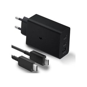 chargeur Samsung Boitier De Charge Rapide Original 2 Ports USB-C, Port USB-A- 65w,25w,15w Noir Sans Câble-NOIR