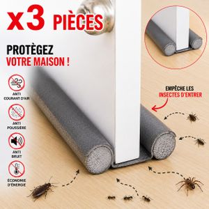 Boudin Isolant Bas de Porte Double Face 3 pièces- Anti Courant d'Air, Anti Poussière & Anti Bruit - Ajustable 95 cm - Gris