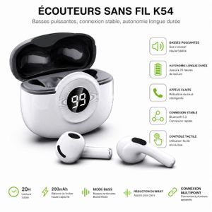 Article Écouteurs Sans Fil Bluetooth K54 – Basses Puissantes & Contrôle Tactile