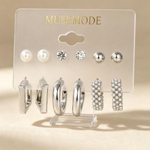 Lot de 6 Paires de Boucles d'Oreilles Vintage Stud & Créole - Argent, Port Quotidien