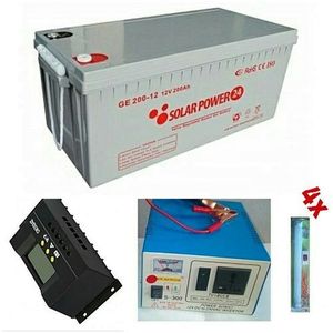 Kit Solaire Composé De 1 Batterie Solaire - 12V - 200Ah - 1 Régulateur 30A  - 4 Ampoule Solaire. ET 1 Convertisseur 500W