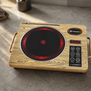Plaque Chauffante Infrarouge SANOOK® (SML-5538) – 3500W Puissant Réchaud Vitrocéramique Effet Bois avec Écran Digital, Minuterie & Panneau Tactile pour Tout Ustensile