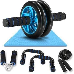 NOBLE Kit D’Entraînement Complet – Roue Abdominale Ab Wheel, Push-Up Bar De Pompes, Tapis De Genoux ,Corde à Sauter , Poignée De Musculation, Et Plus 