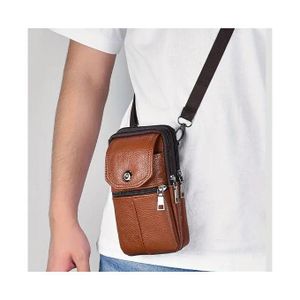 Sac banane pour homme, pochette multifonction zippée pour téléphone-brun