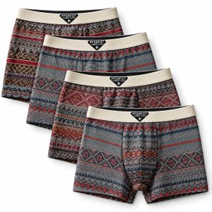 ZARSYN Lot de 4 Boxers Homme Classiques – Caleçons Courts à Motifs Géométriques avec Large Ceinture Élastique Contrastée, Coupe Douce et Confortable