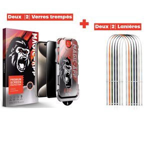 KIT 2X ANTICHOC FUMÉ PRIVACY MAGIC-APP AVEC KIT D'INSTALLATION + 2X Lanière Bandoulière COMPATIBLE IPHONE 17 PRO MAX