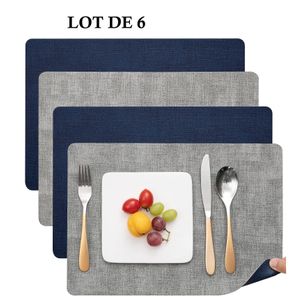 Lot de 6 sets de table double face en cuir synthétique pour intérieur et extérieur, résistants à la chaleur, antidérapants, lavables et faciles à nettoyer